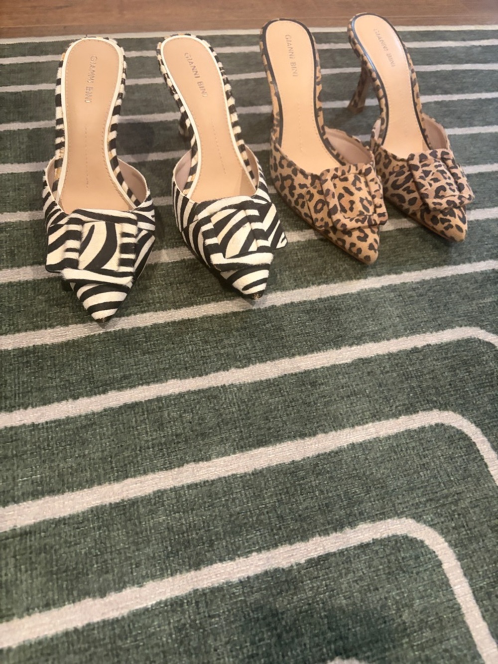 Gianni Bini Black & White Zebra and Tan Leopard Pointed Slip-On Mules